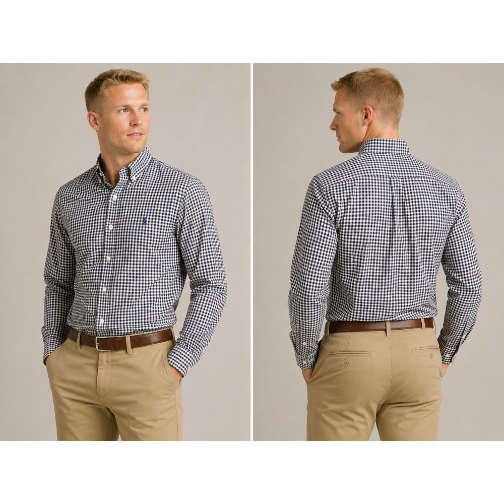 Dockers Premium‎ Stain Defender Gingham Button Shirt Men's Large Blue Check